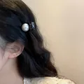 Elegant French style black hair claw clip featuring a large glossy pearl embellishment - Mini Pearl Claw / Black