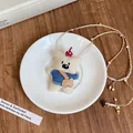 Handmade fabric bear pendant necklace with beaded braided cord and apple detail - #3 Necklace - White - Bear Crossbody Bag