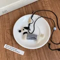 Handmade fabric dog pendant necklace with checkered pattern and beaded cord - 5# Necklace - Black - White Puppy