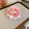 Elegant pink gradient fabric flower hair clip with layered petals for back of head - Gradient Pink Flower Duckbill Clip