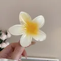 Sweet yellow plumeria flower hair claw clip with elegant gradient petals for women - Yellow Gradient - Claw Clip