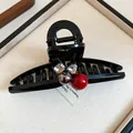 Elegant black shark hair claw clip with red and crystal bead decorations - 16# with Red Bead and Crystal