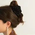 Elegant black fabric rose flower hair claw clip accessory for women's bun hairstyles - 5# Claw - Regular - Black (Large)