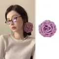 Elegant lavender fabric flower hair clip accessory shown on model and white background - 6# Claw - Purple - Large