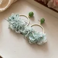 Elegant light green fabric flower hoop earrings with silver needles for summer vacation style. - Floral Print Fabric Hoop Style (41#) / Light Green