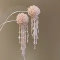 Elegant light pink acrylic bead tassel earrings for a fairy-like vacation look - Forest Tassel (55#)