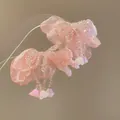 Sweet pink chiffon flower earrings with acrylic bead tassels and lily pendants - Lily Tassel (58#)