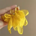 Sweet yellow fabric flower earrings with amber resin studs for summer beach vacation - Silver Post Style (56#) / Yellow