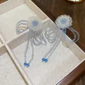 Handmade blue and white flower bead earrings with silver needle for summer beach vacation - Silver Earring Post Style (73#) / Blue