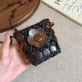 Bohemian handmade coconut shell flower necklace with rustic brown bead chain details - Blue Flower Style / Brown