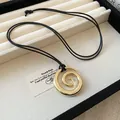 Minimalist spiral round pendant necklace with adjustable black cord in gold finish - Gold Spiral Style (4#) / Adjustable / Gold