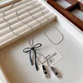 Vintage silver snake chain necklace with black bow and ballet shoe pendants. - 5# Necklace-Silver Black