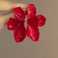 Elegant red enamel flower earrings with gold foil accents for a sweet summer look - Steel Earring Post Flower Style (101#) / Red