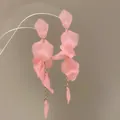 Elegant pink petal long drop earrings with gold chains on neutral background - Silver Earring Post Long Petal Style (104#) / Pink