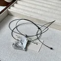 Vintage silver heart pendant necklace on black leather cord, premium sku variant - 35# Necklace-Silver