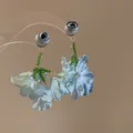 Elegant light blue fabric flower earrings with green beads and silver needles for summer - 925 Sterling Silver Earring Post Style (125#) / Blue