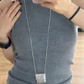Silver snake chain necklace with rectangular woven texture pendant for women - 6# Necklace-Regular Silver