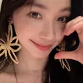 Bohemian oversized fabric flower drop earrings for summer beach vacation beachwear - Silver Earring Post Style (130#) / Brown