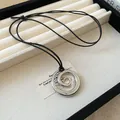 Minimalist silver spiral pendant necklace with adjustable black leather cord, sku variant - Silver Spiral Style (5#) / Adjustable / Silver