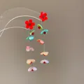 Exquisite handmade colorful floral drop earrings with silver needle for a sweet summer look - Silver Earring Post Style (131#) / Red-Multicolor