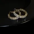 Elegant silver-tone hoop earrings fully encrusted with clear sparkling baguette crystals - Silver Post Pave Hoop (43#) / Gold