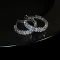 Elegant silver hoop earrings encrusted with sparkling crystals for a luxury look and style - Silver Post Pave Hoop (44#) / Silver