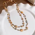 Elegante collana vintage a doppio strato con perle irregolari color terra e oro - Perline Irregolari (6#) / Marrone oro