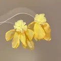 Elegant yellow fabric flower earrings with silver needles, perfect for summer seaside vacations - Silver Post Style (161#) / Yellow