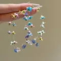 Close-up detail of colorful resin flower hoop earrings with delicate crystal bead accents - Silver Post Style (163#) / Colorful