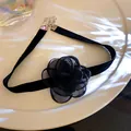 Close-up of a French retro black rose organza choker on a textured white plate - 9# Necklace-Black