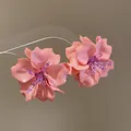 Elegant pink fabric flower earrings with purple beaded stamen on a silver needle - Silver Earring Post Style (175#) / Pink
