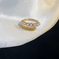 Vintage style gold adjustable ring featuring elegant pearls and wheat-ear pattern. - Wheat Pearl Open Style (WR271) / Gold