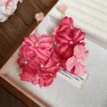 Elegant handmade fabric flower earrings in shades of pink and red with pearl accents. - Silver Earring Post Style (181#) / Rose Red