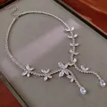 Silver-toned rhinestone necklace with elegant butterfly motifs and teardrop pendants. - Luxury Tennis Chain Butterfly Style (53#) / Silver