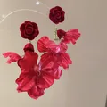 Elegant red fabric flower earrings featuring velvet rose studs and beads for summer resorts - Large Flower Flocked Rose Short 925 Sterling Silver Earring Post Style (188#) / Red