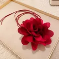 Collier ras du cou vintage à fleur de rose rouge en tissu pour femmes élégantes - Style 1 / Rouge