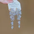 Elegant sparkling zircon floral tassel drop earrings with S925 silver needle for women - Flower Tassel Style