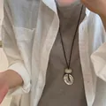 Korean style resin and metal double ring pendant sweater chain necklace for women - 13# Necklace-Silver