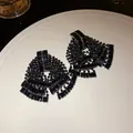 Detailed view of luxury black zircon geometric earrings with vintage court style. - Style 24#
