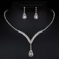 Elegant silver-tone wedding jewelry set with teardrop crystal necklace and matching earrings - Jewelry Set (13)