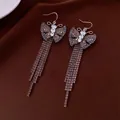 Elegant butterfly long tassel earrings with purple and white rhinestones in silver finish - Purple Butterfly Tassel Style