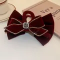 Franse vintage haarklem van bordeauxrood fluweel versierd met fonkelende strass-steentjes - Bourgondië Fluwelen Strik Met Strass (37)