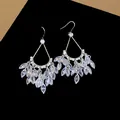 Exquisite 18k gold plated teardrop dangle earrings with sparkling zircon leaf fringe details - Silver