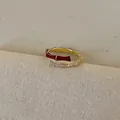 Elegante anello a bambù placcato oro con smalto rosso e zirconi pavé brillanti - Stile Zirconia Smalto Rosso Bambù