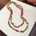 Detailed view of bohemian multi-layer necklace with irregular colorful crystal beads - Yellow-Purple-Green