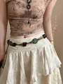 Bohemian handmade woven waist chain belt with wooden beads and floral accents - Coffee Vintage Floral Gem Style (10#)