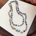 Detailed view of Bohemian multi-layer necklace with irregular colorful crystal beads - Blue-Coffee-Purple