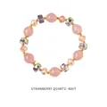 Bracciale in quarzo fragola rosa con accenti in cristallo iridescente sfaccettato - Stile Sfaccettato di Quarzo Fragola (Bracciale 11#) / Rosa