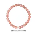 Bracelet en perles de quartz fraise avec breloque fleur en zircon - Style Fleur en Zirconia Quartz Fraise (Bracelet 16#) / Diamètre 6mm (Avec boîte cadeau exquise) / Rose