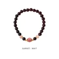 Bracelet élégant en perles de grenat rouge foncé naturel avec perle centrale orange - Style Grenat Vintage (Bracelet 21#) / Avec Boîte Cadeau Exquise / Marron